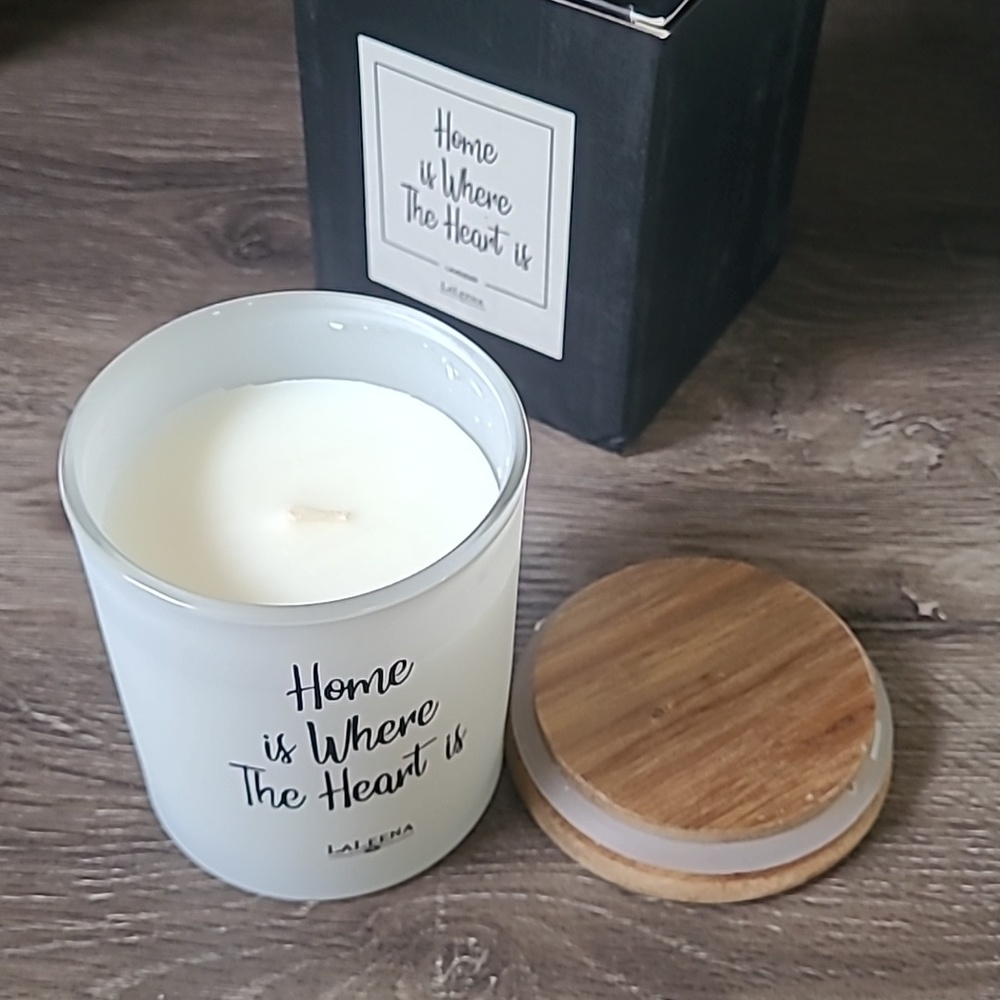 Laleena White Ceramic Jar with Wooden Lid - "Home is Where The Heart Is" - Picture 2 of 5
